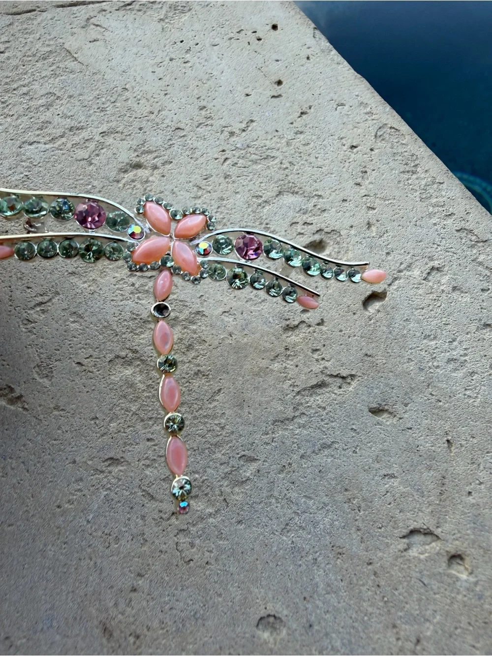 Vintage Pink & Green Crystal Floral Pin - Women Jewelry